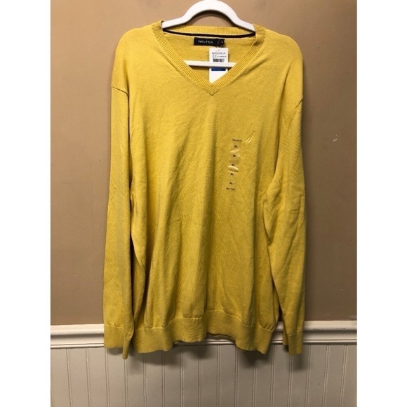 Nautica Mens V Neck Yellow Sweater Light Weight Size XL NWT - Picture 1 of 6